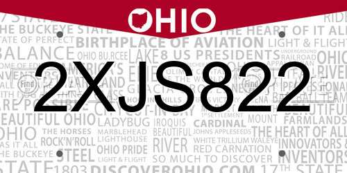 2XJS822 Ohio License Plate