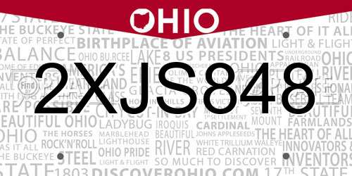 2XJS848 Ohio License Plate