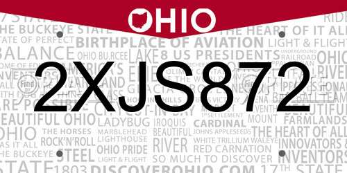 2XJS872 Ohio License Plate