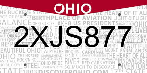 2XJS877 Ohio License Plate
