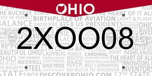 2XOO08 Ohio License Plate