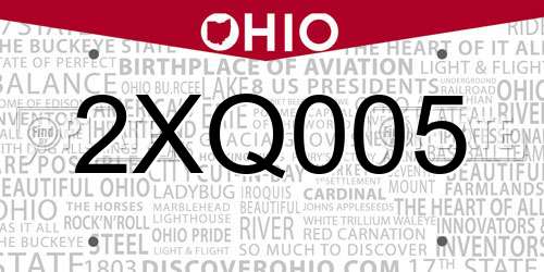 2XQ005 Ohio License Plate