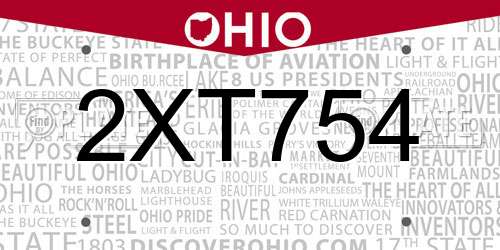 2XT754 Ohio License Plate