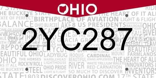2YC287 Ohio License Plate