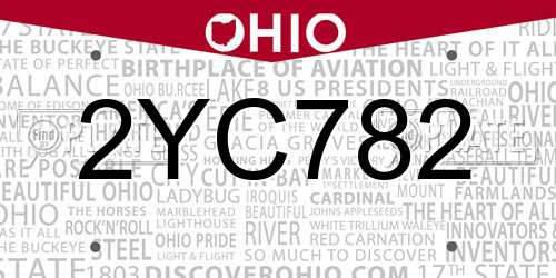 2YC782 Ohio License Plate