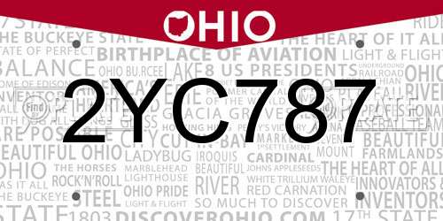 2YC787 Ohio License Plate