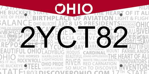 2YCT82 Ohio License Plate
