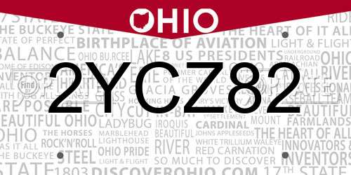 2YCZ82 Ohio License Plate