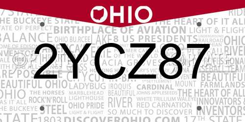 2YCZ87 Ohio License Plate
