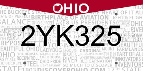 2YK325 Ohio License Plate