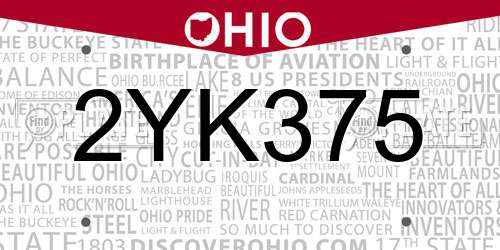2YK375 Ohio License Plate