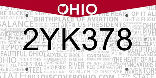 2YK378 Ohio License Plate