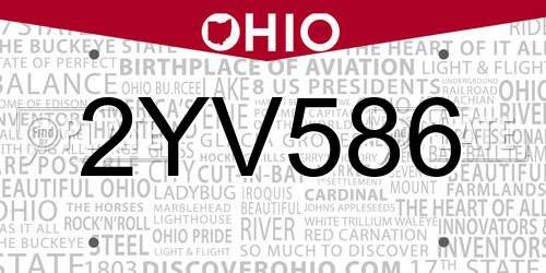 2YV586 Ohio License Plate