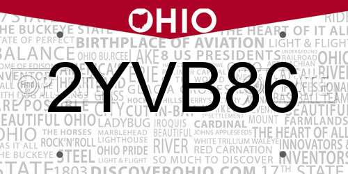 2YVB86 Ohio License Plate