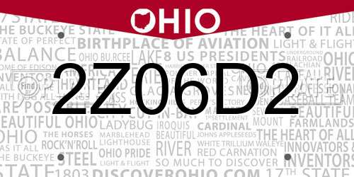 2Z06D2 Ohio License Plate