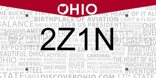 2Z1N Ohio License Plate