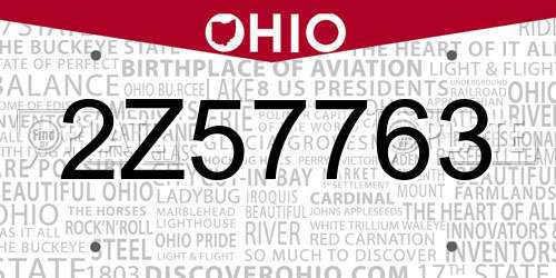 2Z57763 Ohio License Plate