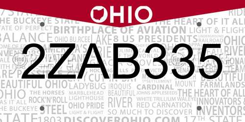 2ZAB335 Ohio License Plate