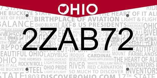 2ZAB72 Ohio License Plate