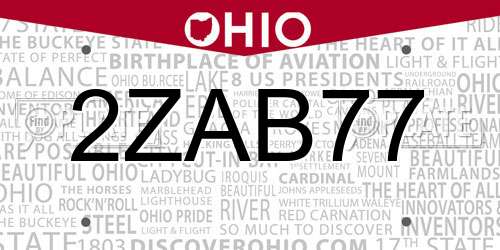 2ZAB77 Ohio License Plate