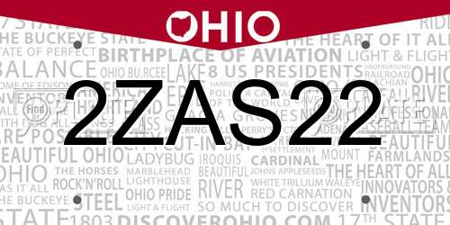 2ZAS22 Ohio License Plate