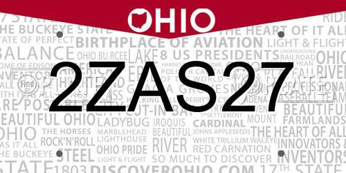2ZAS27 Ohio License Plate