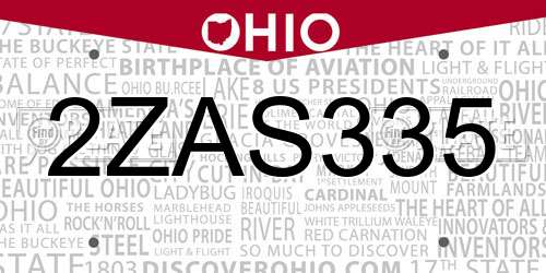2ZAS335 Ohio License Plate