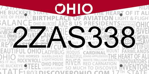 2ZAS338 Ohio License Plate