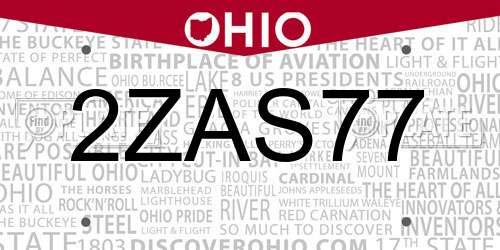 2ZAS77 Ohio License Plate