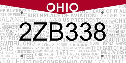 2ZB338 Ohio License Plate