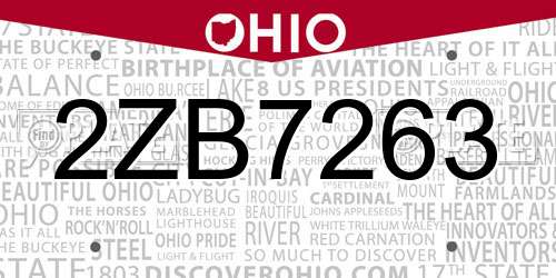 2ZB7263 Ohio License Plate