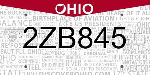 2ZB845 Ohio License Plate