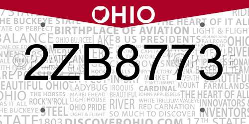 2ZB8773 Ohio License Plate