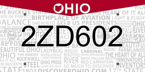 2ZD602 Ohio License Plate