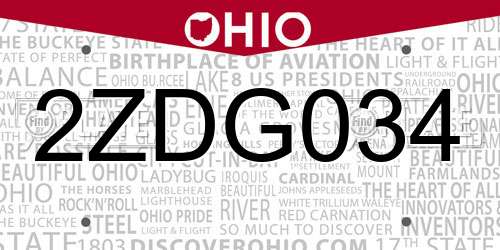 2ZDG034 Ohio License Plate