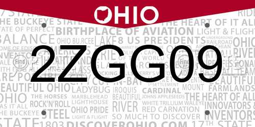 2ZGG09 Ohio License Plate