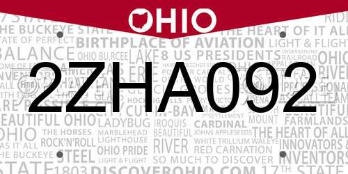 2ZHA092 Ohio License Plate