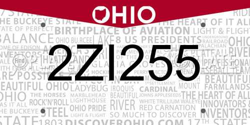 2ZI255 Ohio License Plate