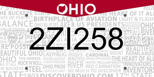 2ZI258 Ohio License Plate