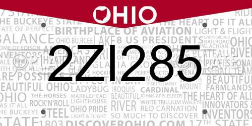 2ZI285 Ohio License Plate