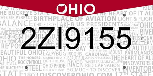 2ZI9155 Ohio License Plate