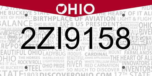 2ZI9158 Ohio License Plate