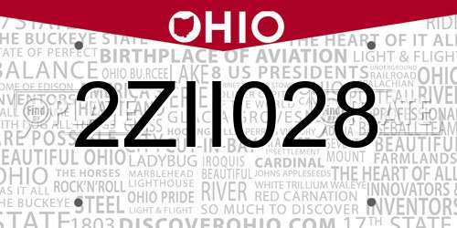 2ZII028 Ohio License Plate