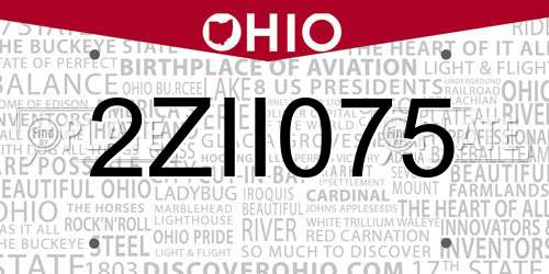2ZII075 Ohio License Plate