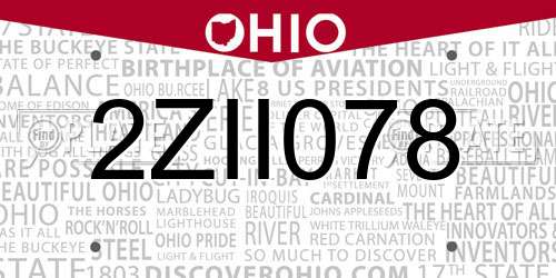 2ZII078 Ohio License Plate