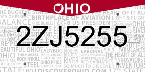 2ZJ5255 Ohio License Plate