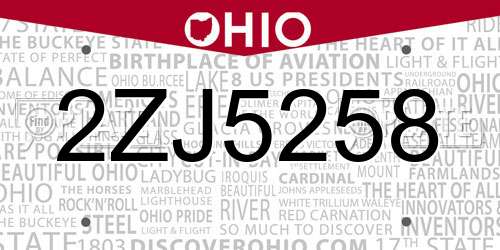 2ZJ5258 Ohio License Plate