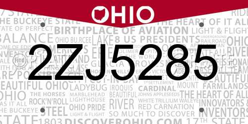 2ZJ5285 Ohio License Plate