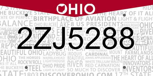 2ZJ5288 Ohio License Plate