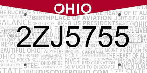 2ZJ5755 Ohio License Plate